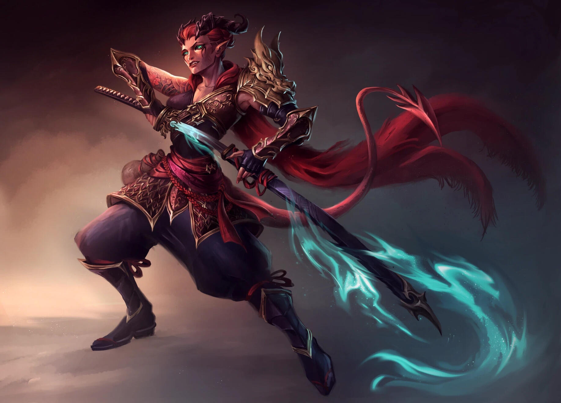 Tiefling Samurai monk - Dnd Commission